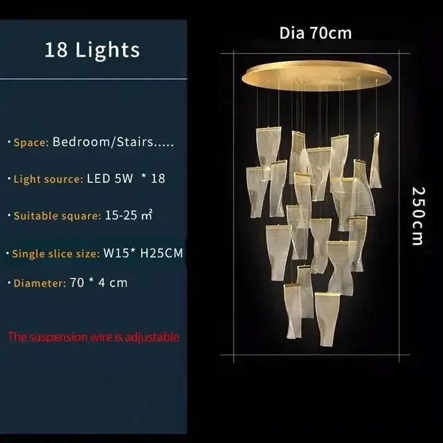 Modern gold mesh duplex building chandelier living room pendant light