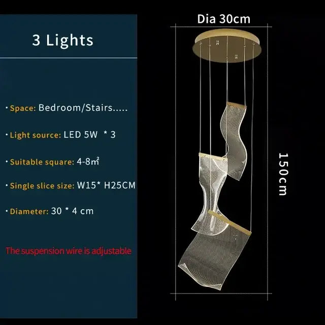 Modern gold mesh duplex building chandelier living room pendant light