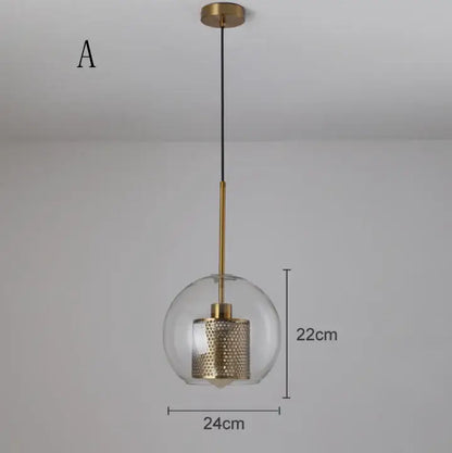 Modern gold mesh glass ball pendant light for kitchen dining room