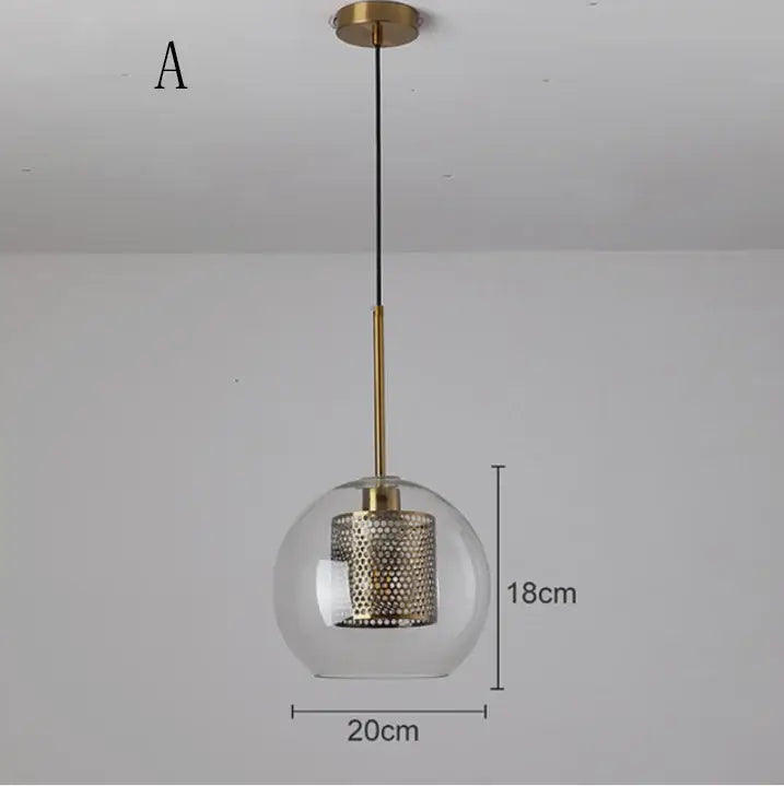 Modern gold mesh glass ball pendant light for kitchen dining room