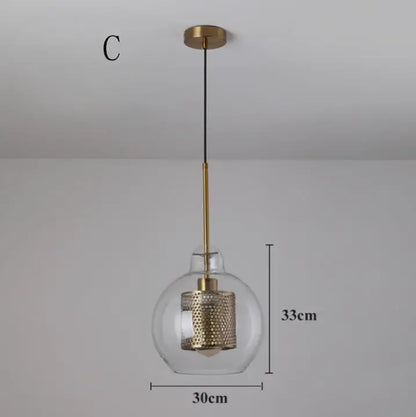 Modern gold mesh glass ball pendant light for kitchen dining room