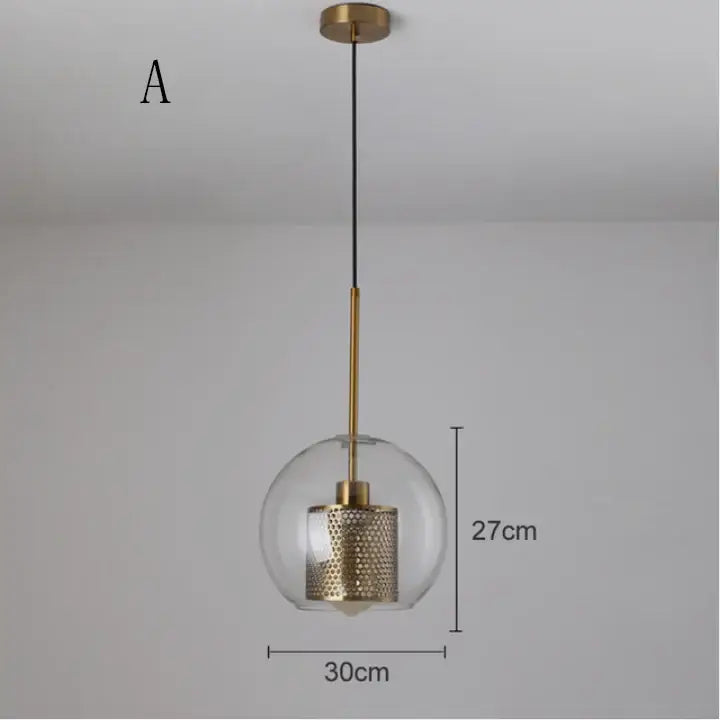 Modern gold mesh glass ball pendant light for kitchen dining room