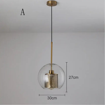 Modern gold mesh glass ball pendant light for kitchen dining room