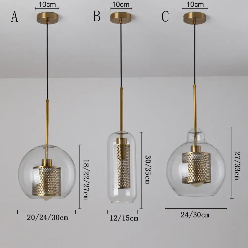 Modern gold mesh glass ball pendant light for kitchen dining room