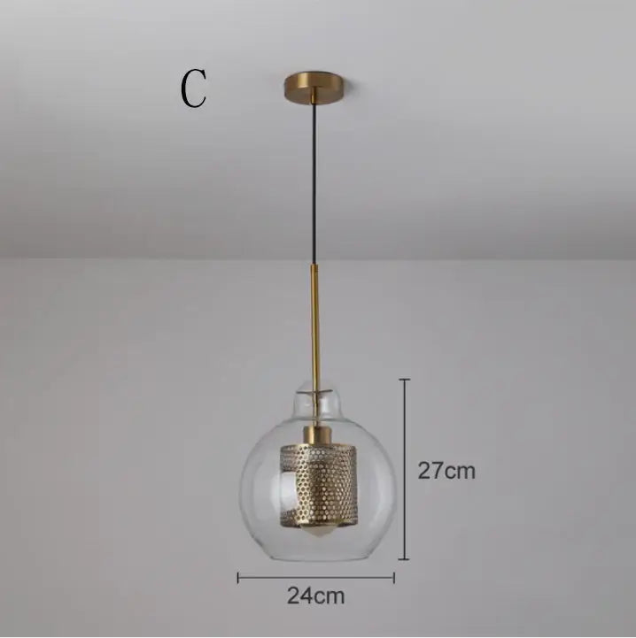 Modern gold mesh glass ball pendant light for kitchen dining room