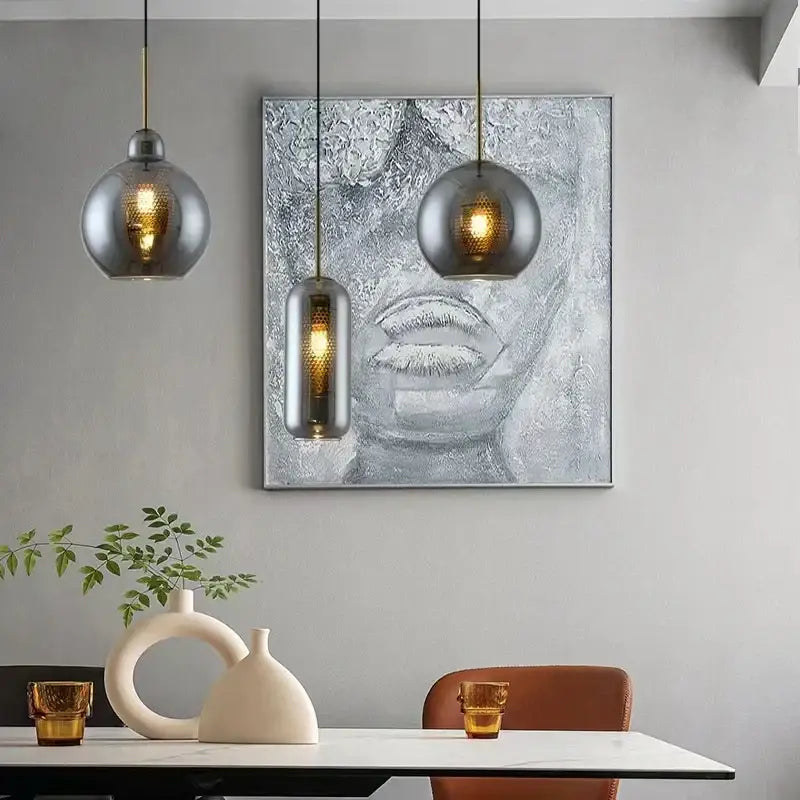 Modern gold mesh glass ball pendant light for kitchen dining room