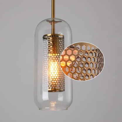 Modern gold mesh glass pendant light kitchen fixture