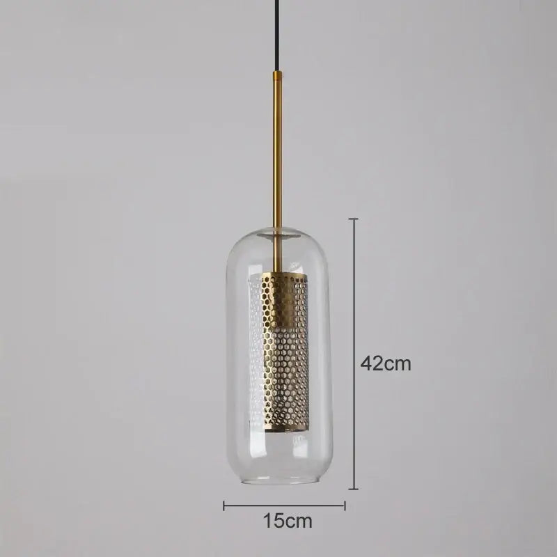 Modern gold mesh glass pendant light kitchen fixture
