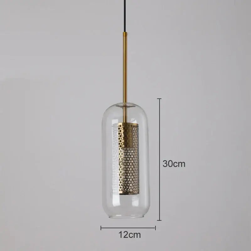 Modern gold mesh glass pendant light kitchen fixture