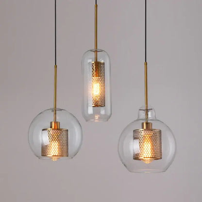 Modern gold mesh glass pendant light kitchen fixture