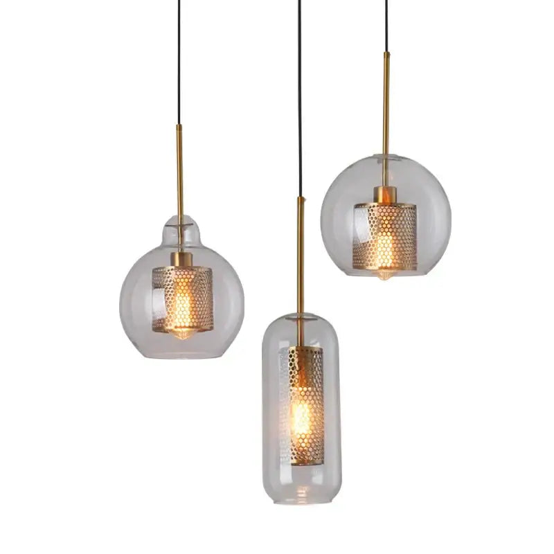 Modern gold mesh glass pendant light kitchen fixture