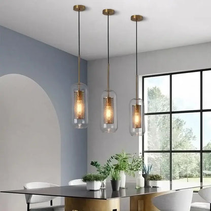 Modern gold mesh glass pendant light kitchen fixture