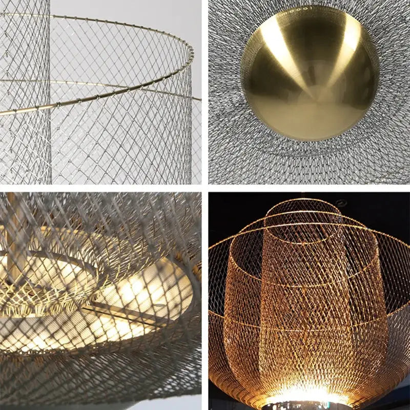 Modern gold mesh grid ceiling chandelier dining room led light