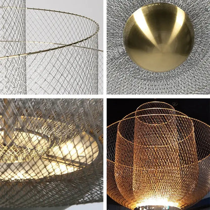 Modern gold mesh grid ceiling chandelier dining room led light