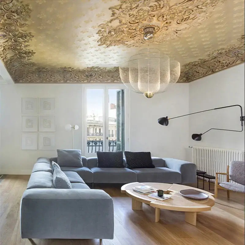 Modern gold mesh grid ceiling chandelier dining room led light