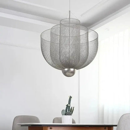 Modern gold mesh grid ceiling chandelier dining room led light