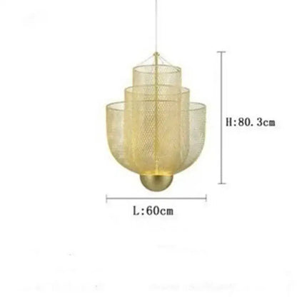 Modern gold mesh tiered dimmable led chandelier dining room pendant light