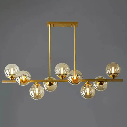 Modern gold metal amber glass island light for dining room