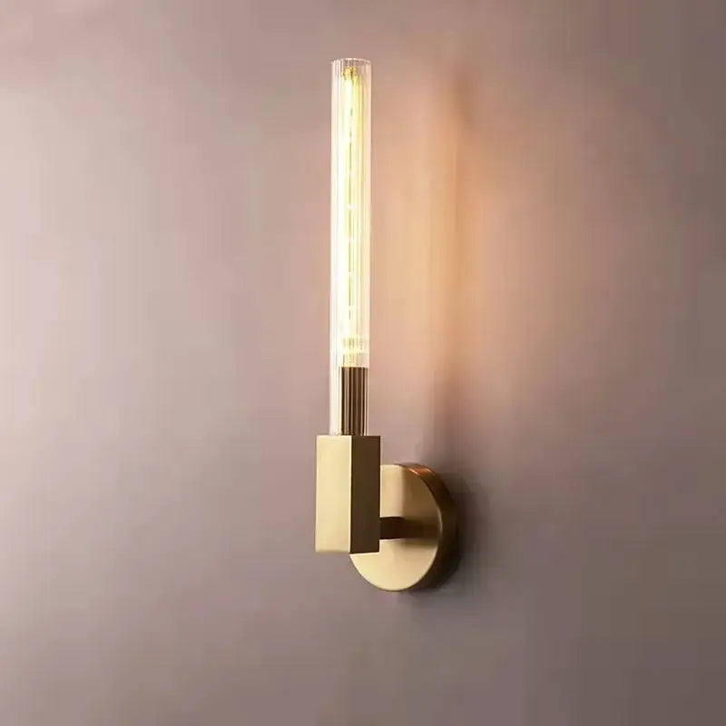 Modern gold metal and glass wall sconce light for bathroom