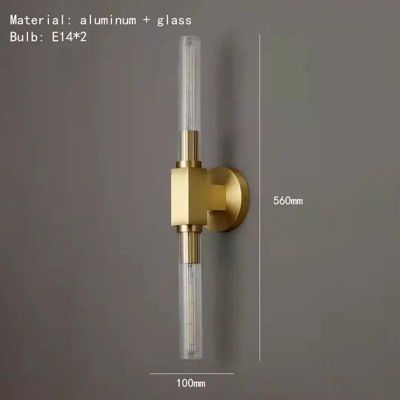 Modern gold metal and glass wall sconce light for bathroom