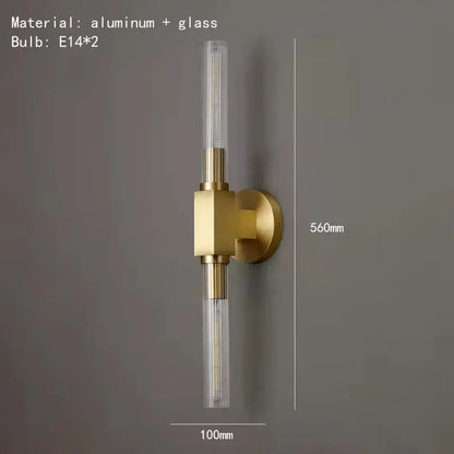 Modern gold metal and glass wall sconce light for bathroom