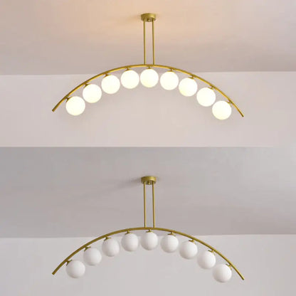 Modern gold metal arched ceiling light for dining room with 6 bulbs