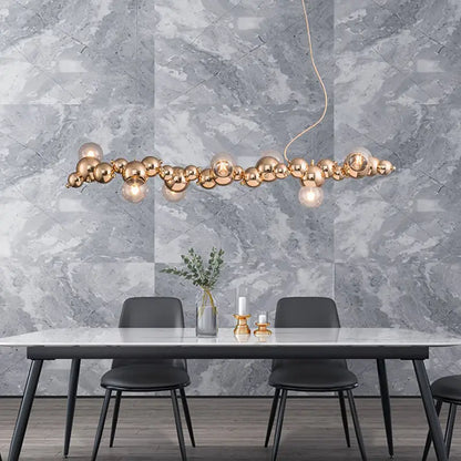 Modern gold metal arched ceiling light for dining room with 6 bulbs