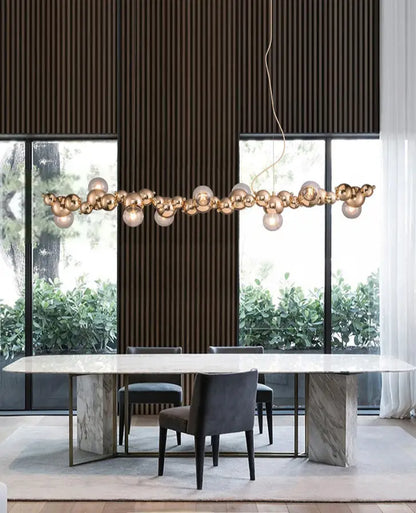 Modern gold metal arched ceiling light for dining room with 6 bulbs