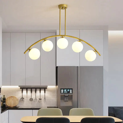 Modern gold metal arched ceiling light for dining room with 6 bulbs