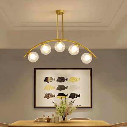 Modern gold metal arched ceiling light for dining room with 6 bulbs
