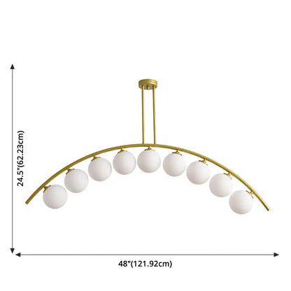 Modern gold metal arched ceiling light for dining room with 6 bulbs