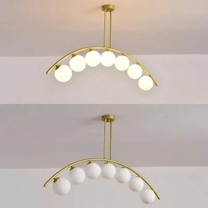Modern gold metal arched ceiling light for dining room with 6 bulbs