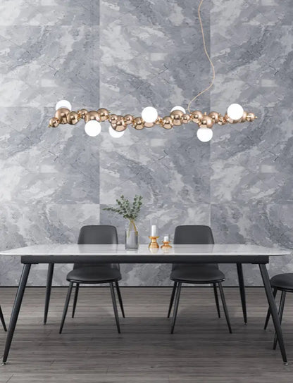 Modern gold metal arched ceiling light for dining room with 6 bulbs