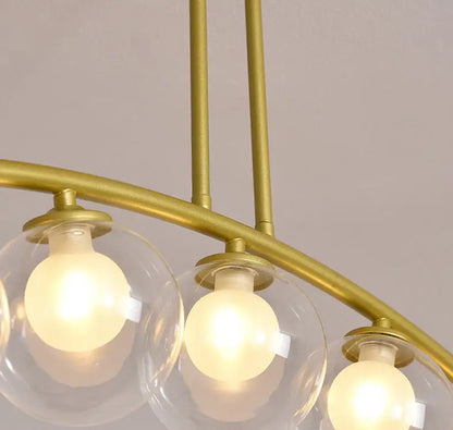 Modern gold metal arched ceiling light for dining room with 6 bulbs
