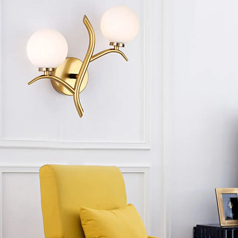 DecorBites™ Modern Gold Metal Branch Wall Sconce with 2 Bulbs - Ideal for Living Room Lighting