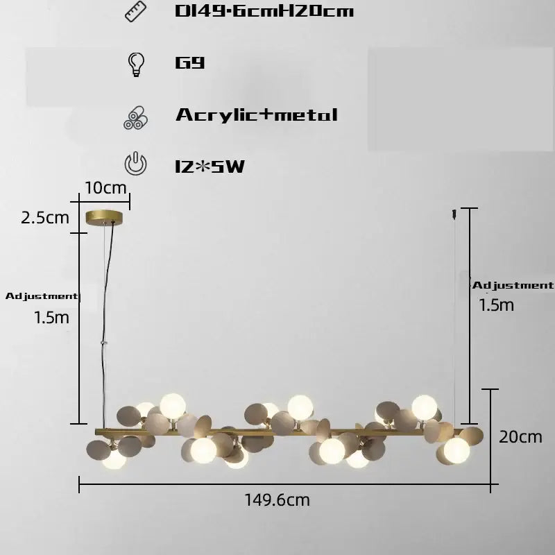 Modern gold metal branching pendant light dining room acrylic flower