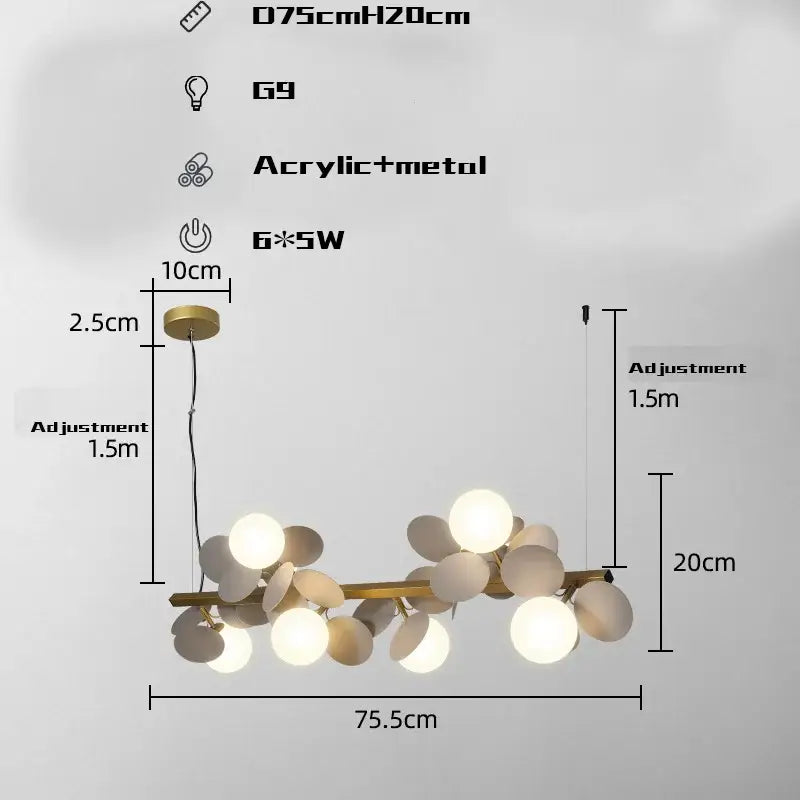 Modern gold metal branching pendant light dining room acrylic flower
