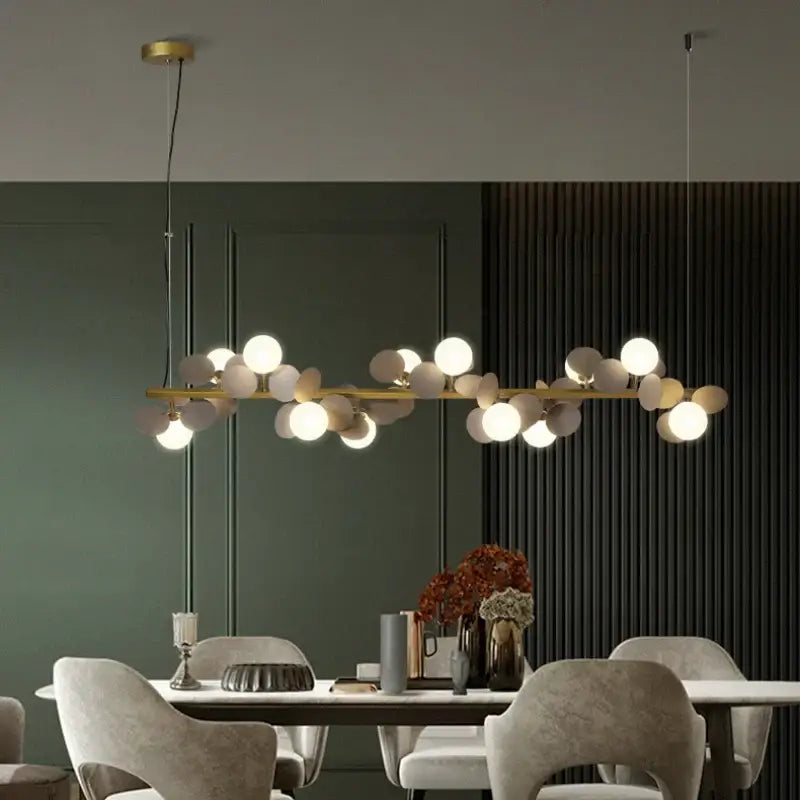 Modern gold metal branching pendant light dining room acrylic flower