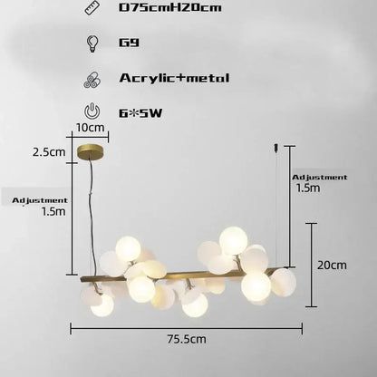 Modern gold metal branching pendant light dining room acrylic flower