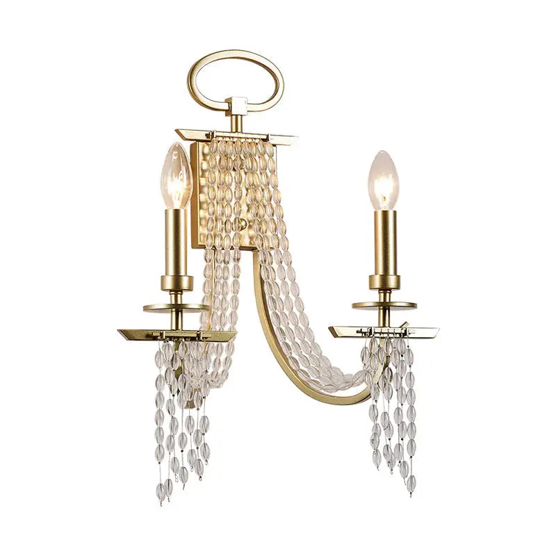 Modern gold metal candle wall sconce with crystals living room light