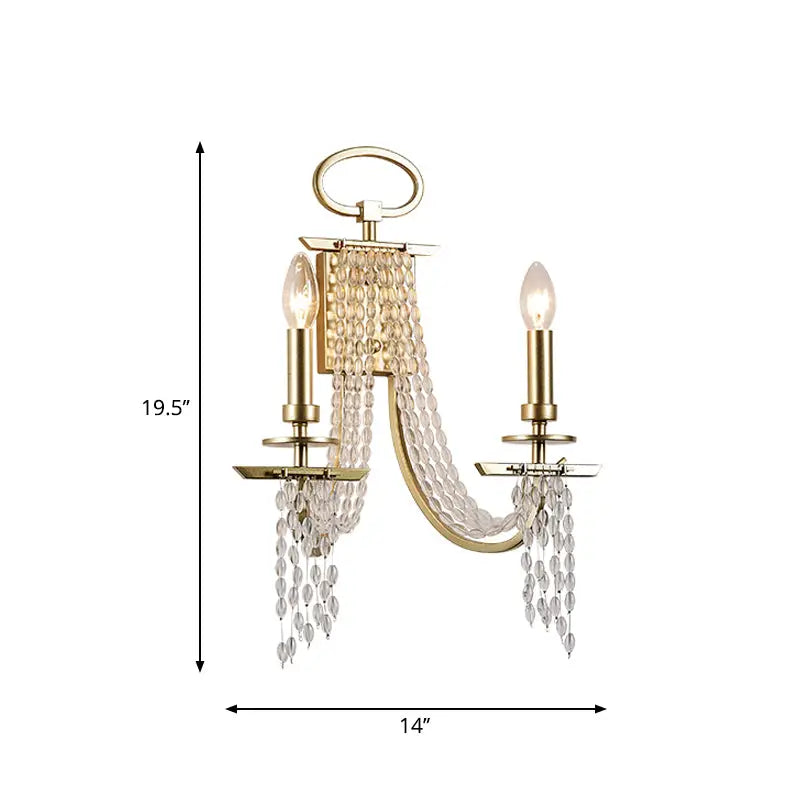 Modern gold metal candle wall sconce with crystals living room light