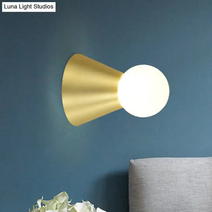 Modern gold metal conical sconce wall light bedroom frosted globe