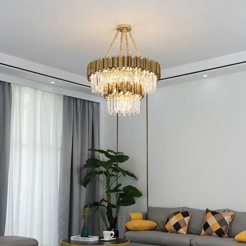 Modern gold metal crystal chandelier dining room pendant light