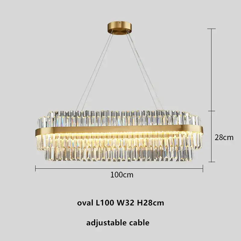 Modern gold metal crystal pendant light dining room dimmable led
