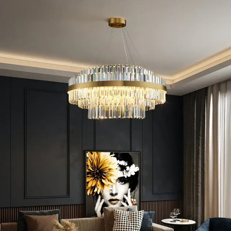 Modern gold metal crystal pendant light dining room dimmable led