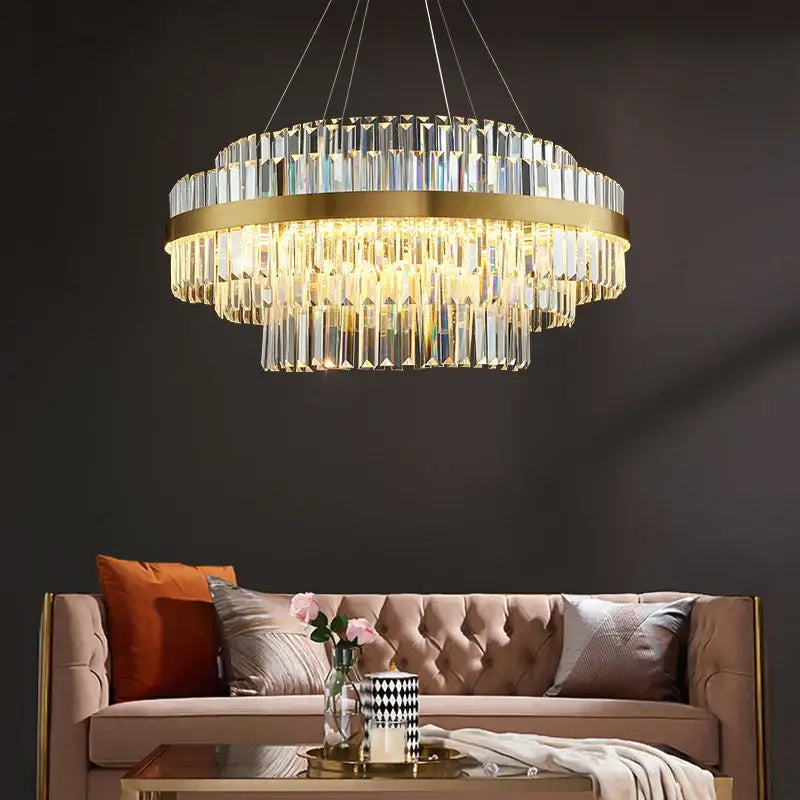 Modern gold metal crystal pendant light dining room dimmable led