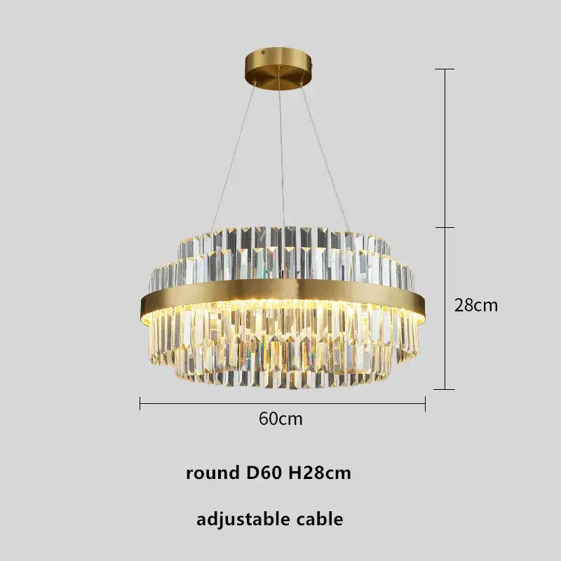 Modern gold metal crystal pendant light dining room dimmable led