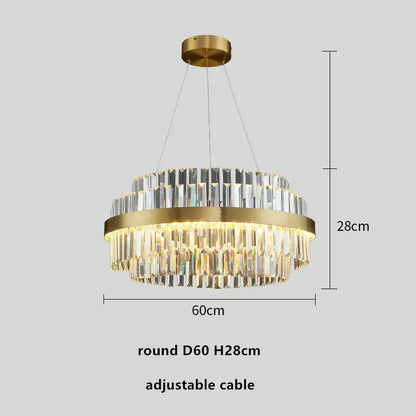 Modern gold metal crystal pendant light dining room dimmable led