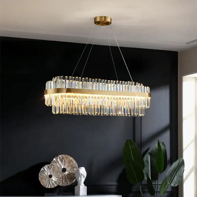 Modern gold metal crystal pendant light dining room dimmable led