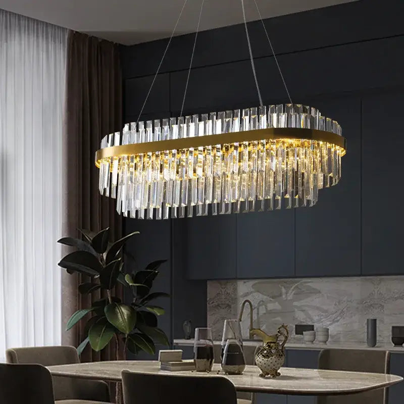 Modern gold metal crystal pendant light dining room dimmable led